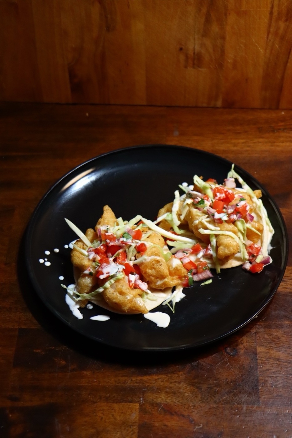 Shrimp tacos plated and ready to serve